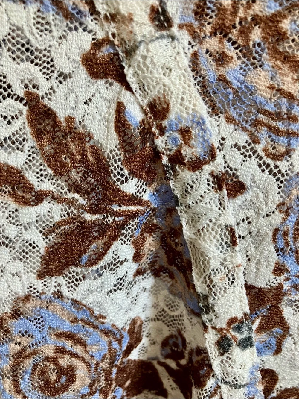 Free People Lace Knit Top in Cream, Brown & Blue